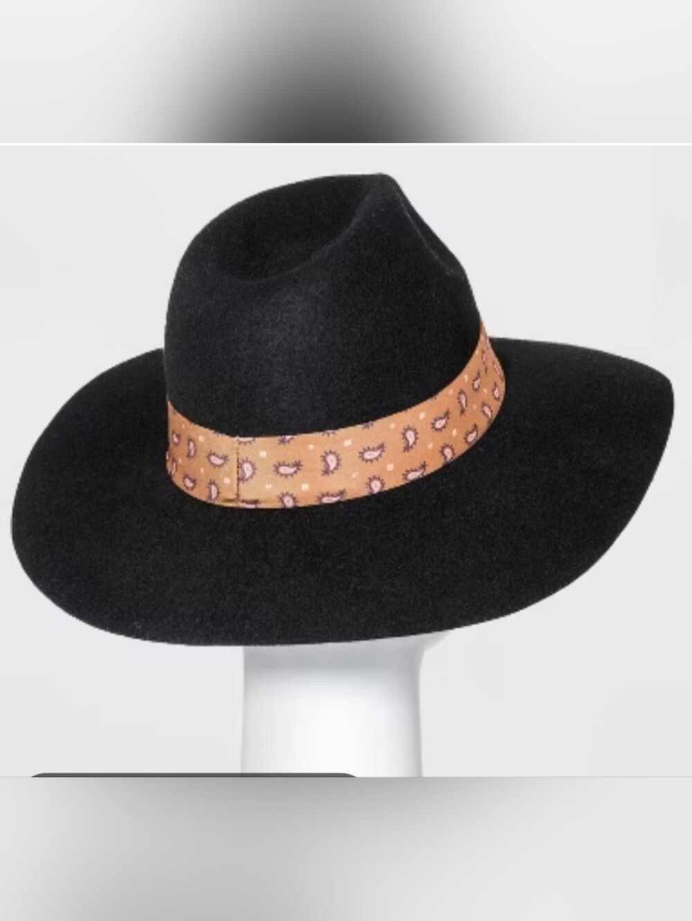 a new day Black Wide-Brim Fedora with Rust Paisley Band OS